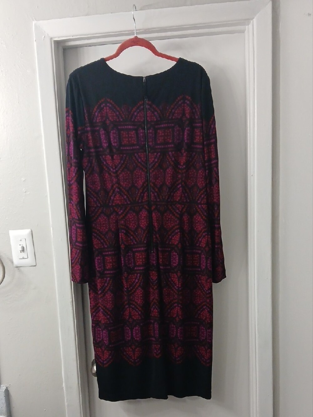 Maggy London Black Dress with Fuchsia and Purple Geometric Print - Picture 2 of 5